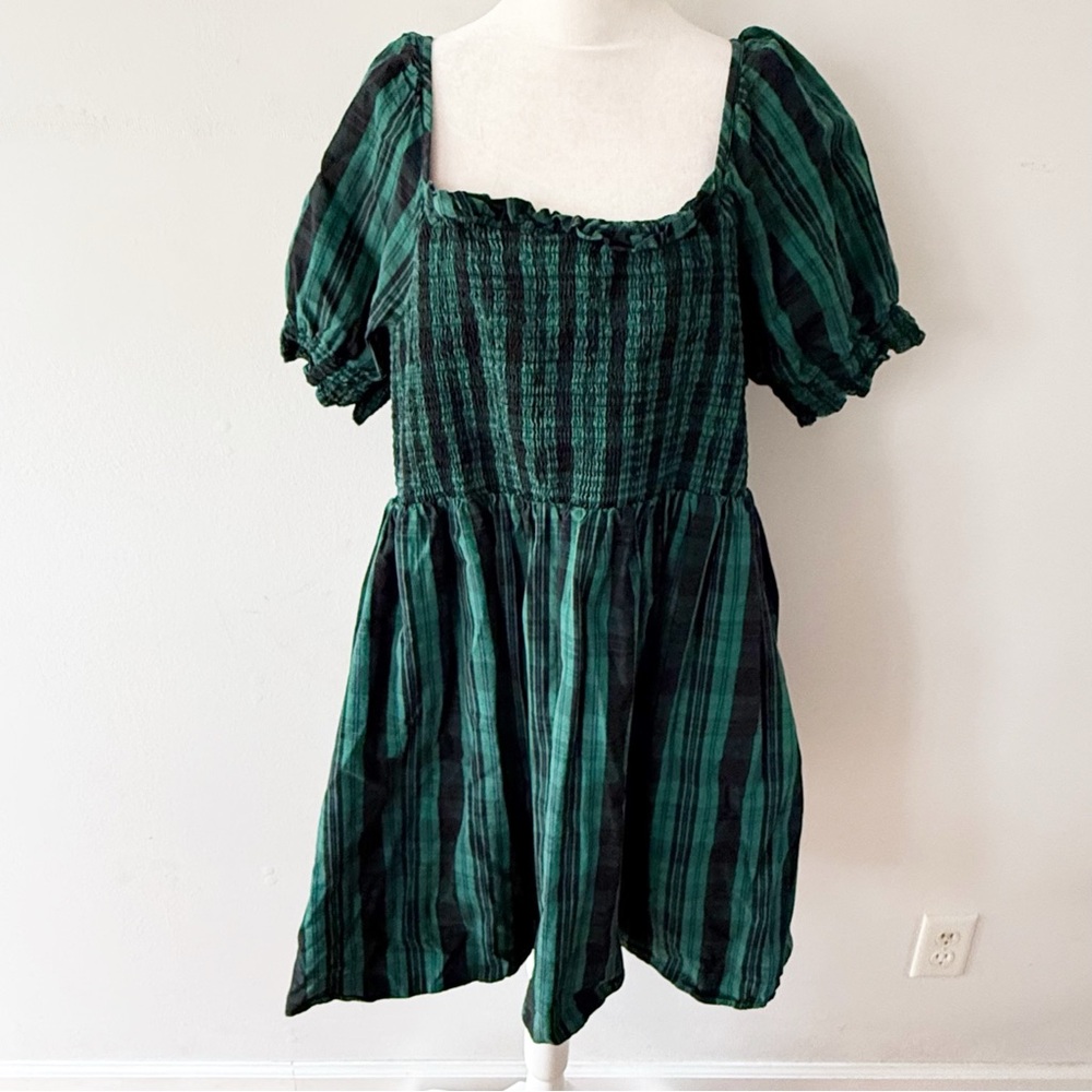 Draper James Women Plaid Puff Sleeve Dress 1X Milkmaid Cottage Peasant Preppy
